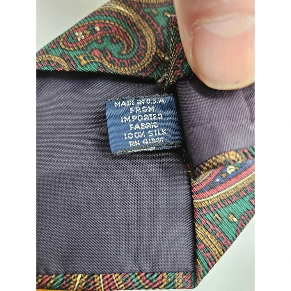 Polo‎ Ralph Lauren Nordstrom Mens Silk Paisley Tie Green Burgundy Gold Hand Made